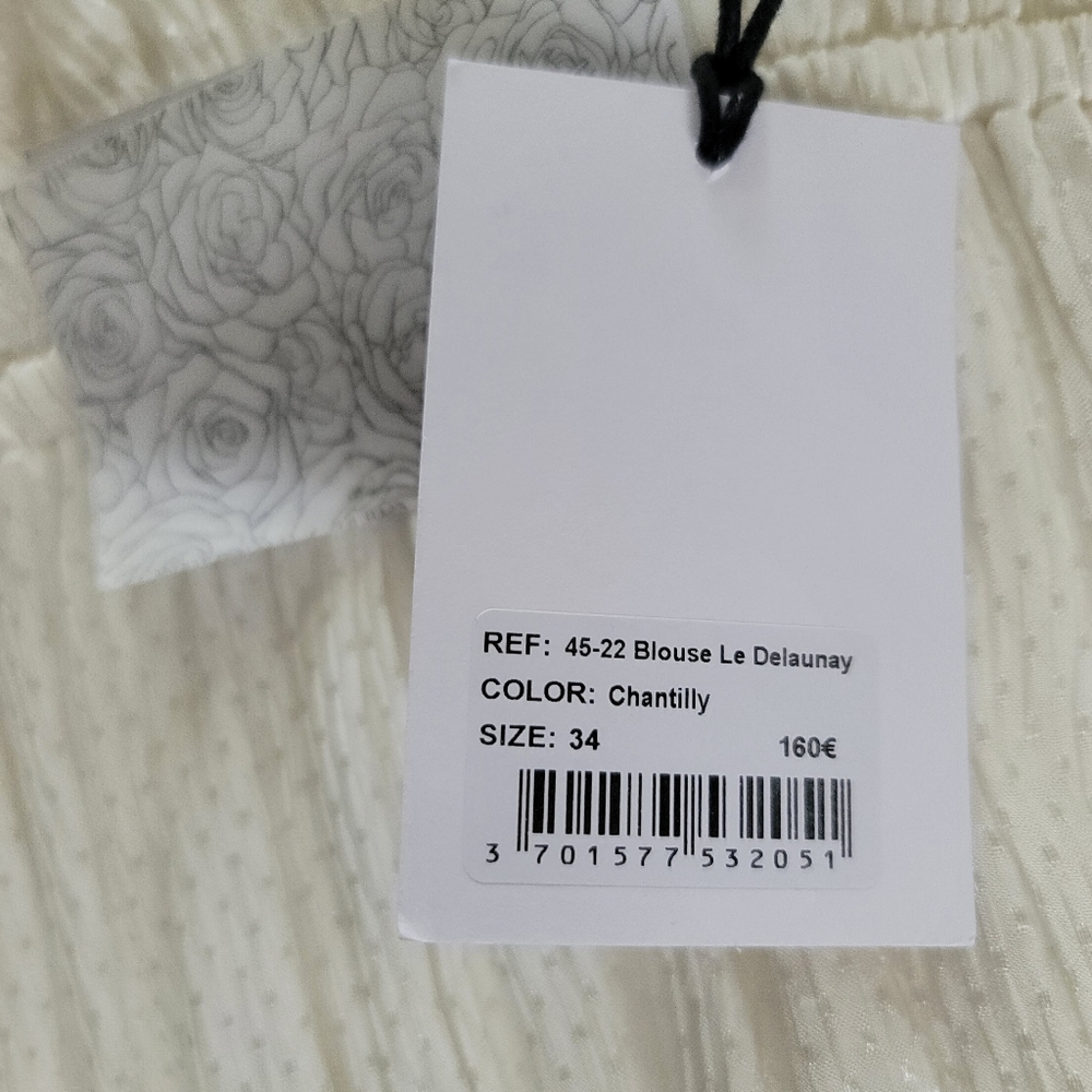 Rosae Paris Le Delaunay Smocked Blouse Ruffled Wrists Meringue, French Romantic - Picture 11 of 15